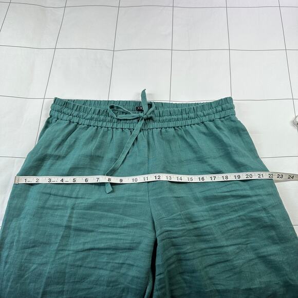 JCrew Pants Womens Large Green Spruce Seaside Wide Leg Linen Relaxed Drawstring - Picture 7 of 11